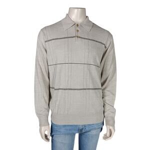 Dockers Sweater Top Size Large Henley Button Up Long Sleeve Beige Fine Knit